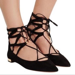 Aquazzura Black Firenze Belgravia Lace Up Ballet Flats